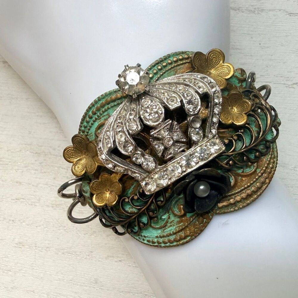Artisan Mixed Metal Crown Statement Bracelet